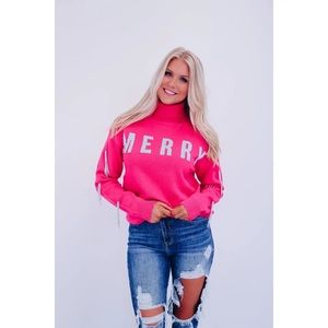 Glitzy hot pink Merry sweater sz L NWT